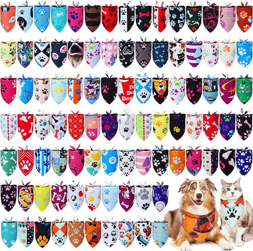 100 Pcs Paw Dog Bandanas Bulk Pet Bibs Colorful Triangle Scarf Paw Pattern Pet by Huhumy