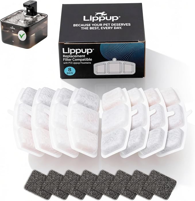 Replacement Filters for Cat Water Fountain – 8 Filters + 8 Sponges – 5-Stage by LIPPUP