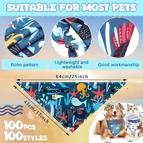 100 Pcs Ocean Dog Bandanas Bulk Pet Bibs Colorful Triangle Pet Ocean Scarf - Image 2