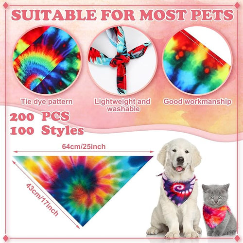 100 Pcs Tie Dye Dog Bandanas Bulk Pet Bibs Colorful Triangle Scarf Pet Bandanas - Image 2