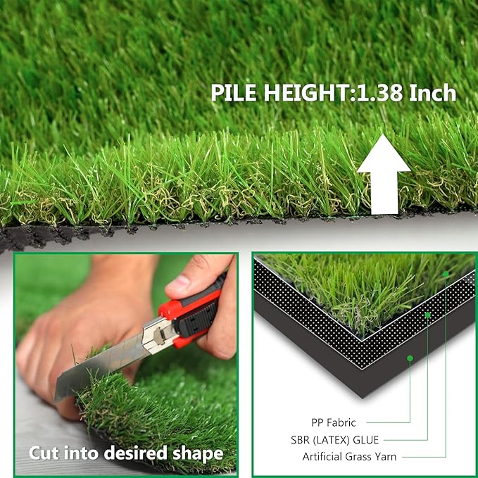 Artificial Grass Rug Outdoor Indoor 3FTX45FT Fake Grass Carpet Green Synthetic - Image 4