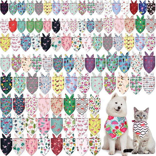 100 Pcs Dog Bandanas Bulk Hawaiian Dog Bandanas Summer 3 Sizes Washable by Huhumy