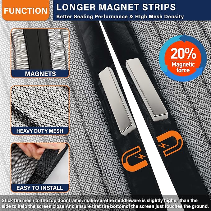 Magnetic Screen Door, Self Sealing Magnets, Easy Install Screen Doors - Image 3