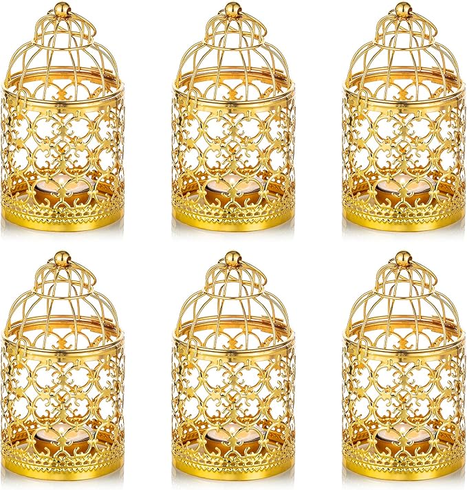 6 Pcs Small Metal Tealight Hanging Birdcage Lantern, Vintage Decorative by Nuptio