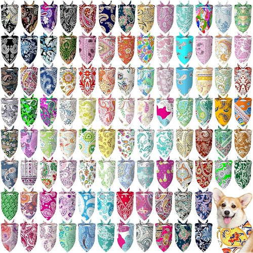 100 Pcs Paisley Dog Bandanas Bulk Pet Bibs Colorful Triangle Scarf Pet Paisley by Huhumy