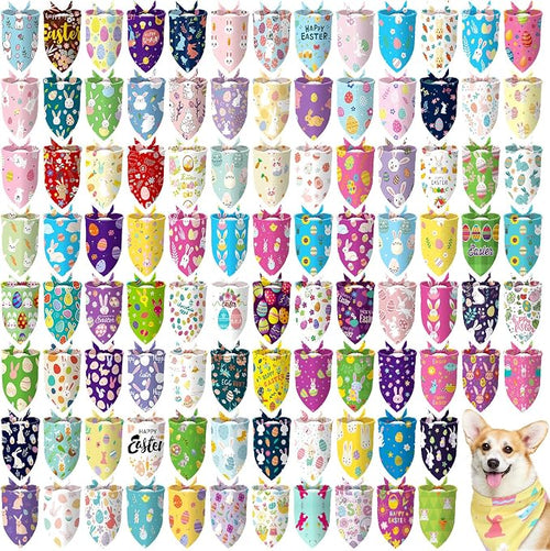 100 Pcs Easter Dog Bandanas Bulk Pet Bibs Colorful Triangle Scarf Pet Bandanas by Huhumy